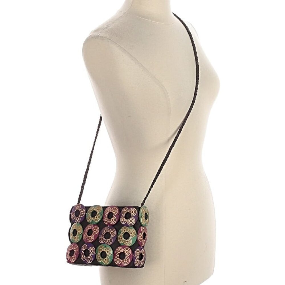 Wayan Natural Wear Hand Crafted Black Purse With Wood Circle Embellishments
